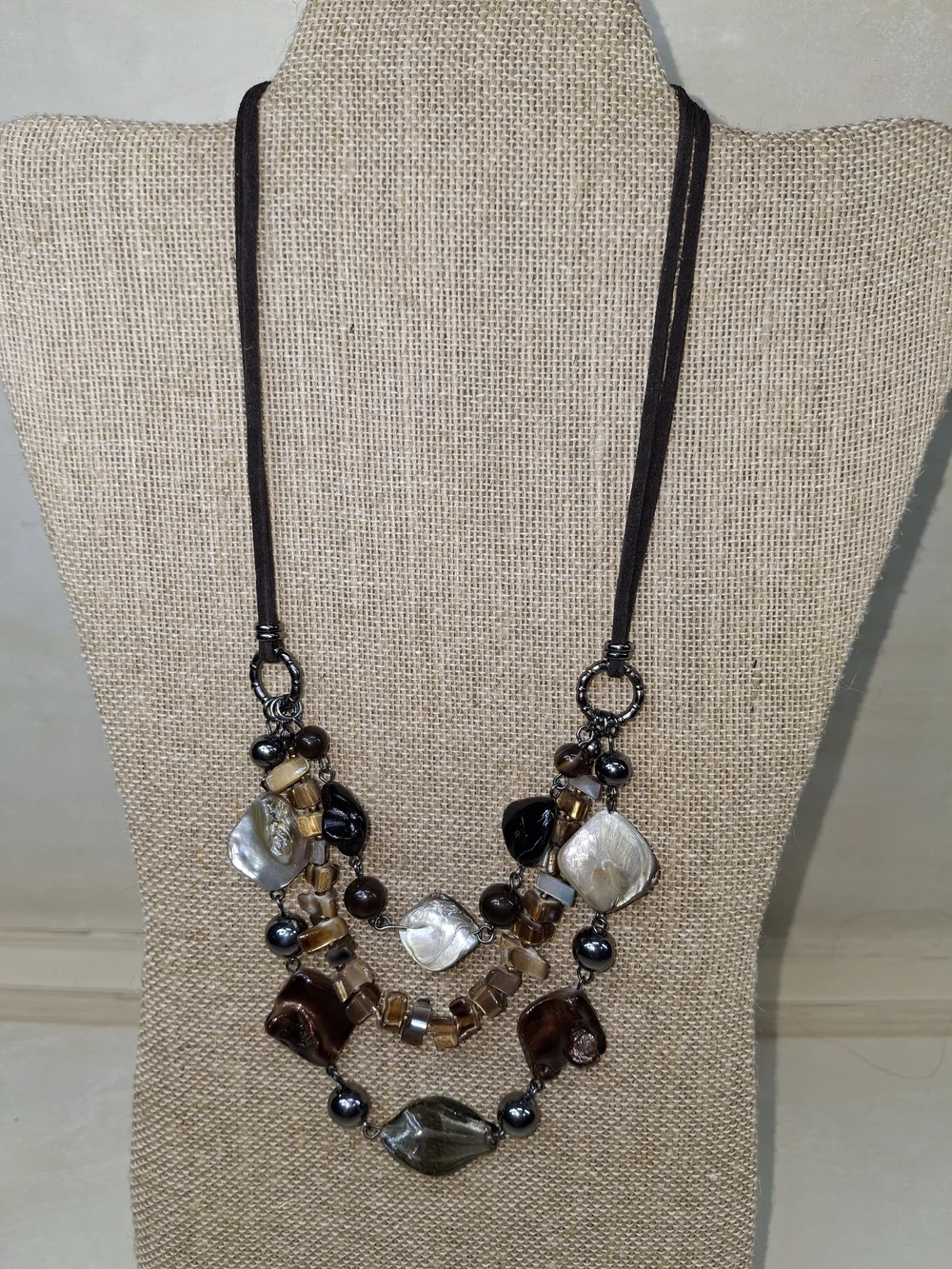Multistrand Brown and Mother-of-Pearl Women's Necklace